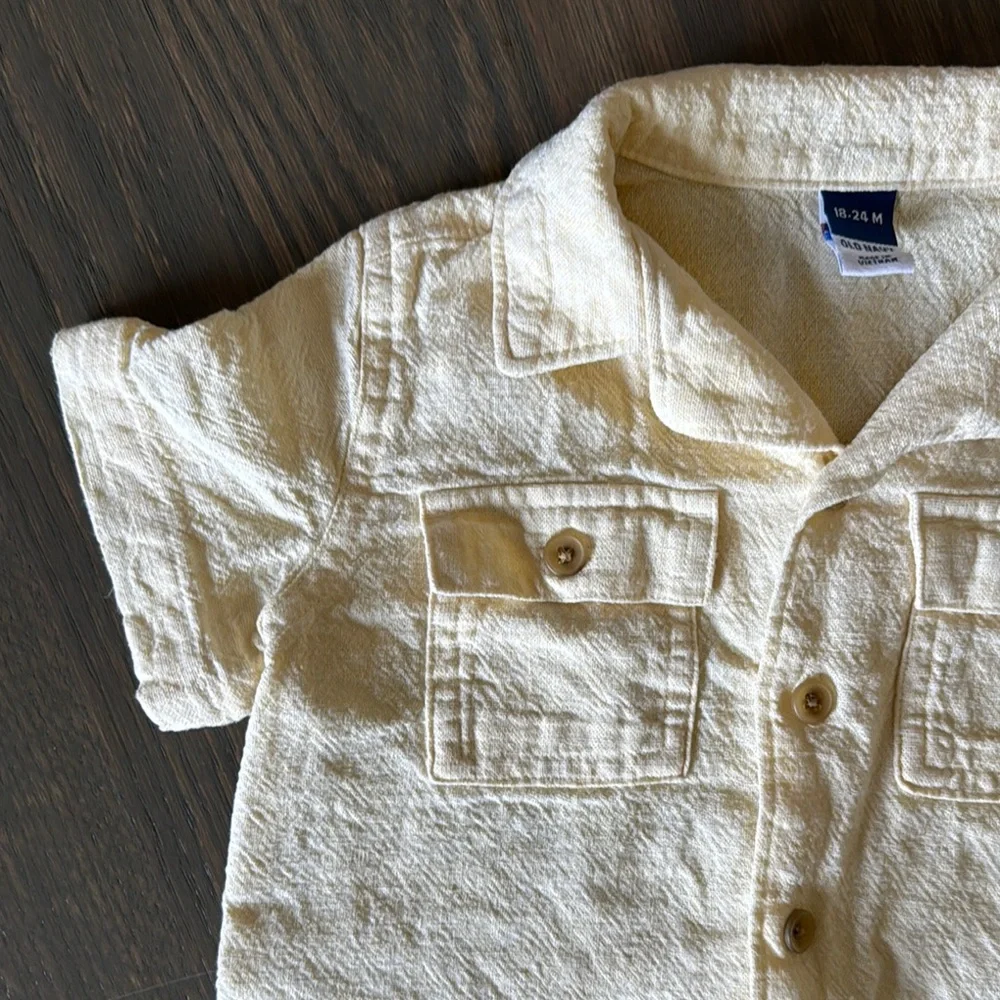 Old Navy Pale Yellow Short-Sleeve Linen-Blend Camp Shirt | 18-24M